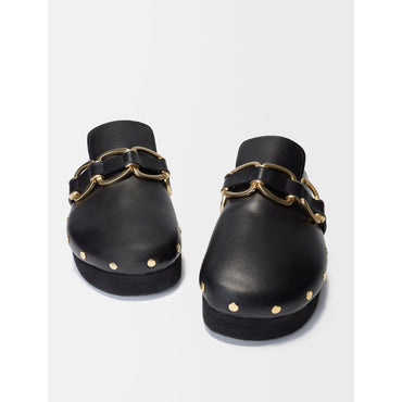 Women Leather Clogs - Black