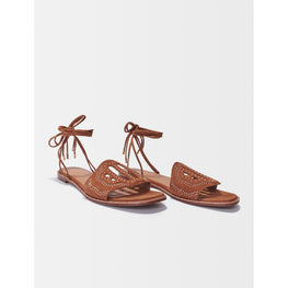 Women Flat Studded Sandals - Camel