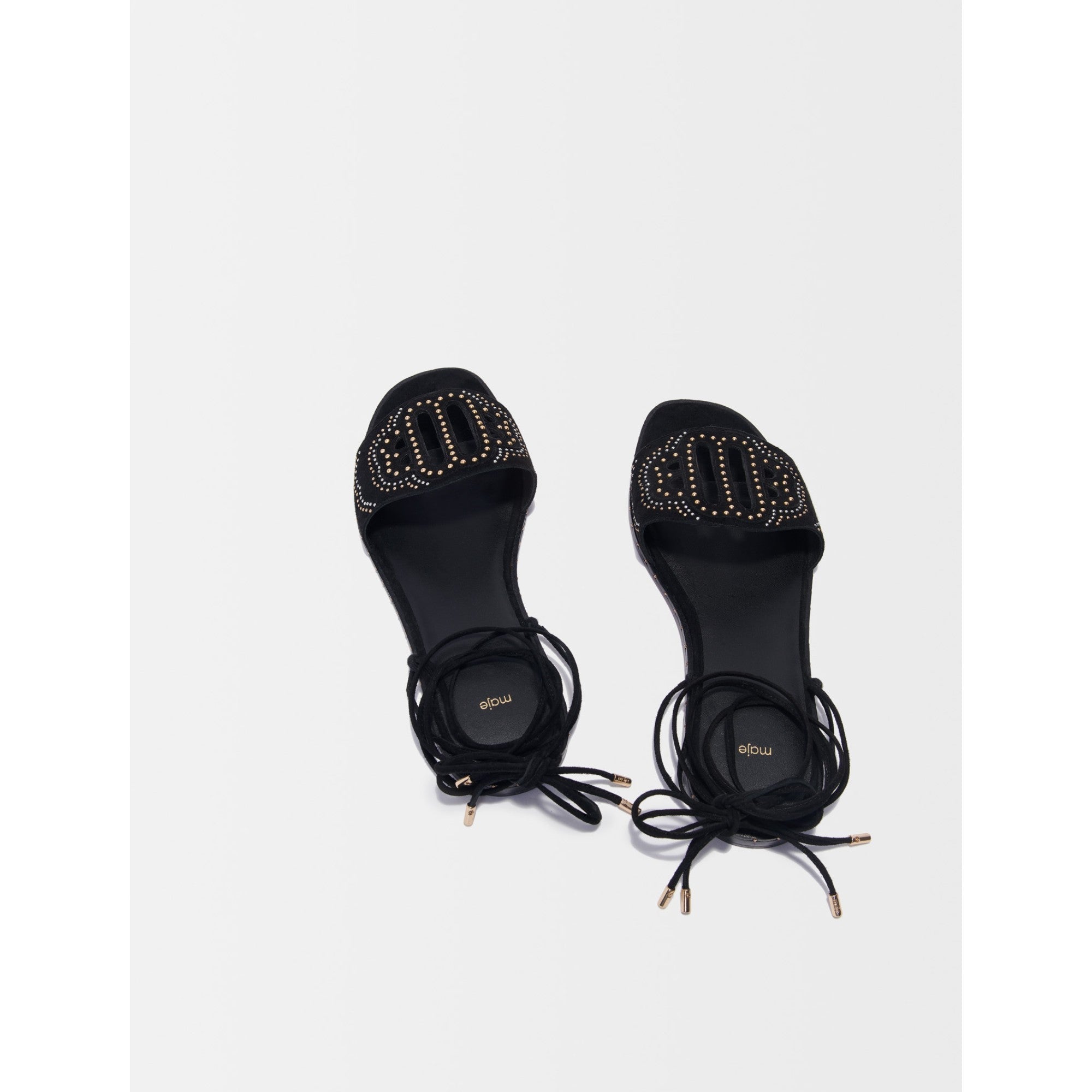 Women Flat Studded Sandals - Black