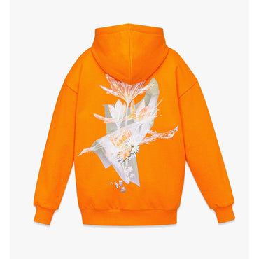 Women Floral Print Logo Hoodie in Organic Cotton - Orange Slice