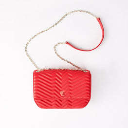 Women Quilted Leather Flap Bag - Red