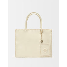 Women Metallic White And Faux Fur Tote Bag - Ecru