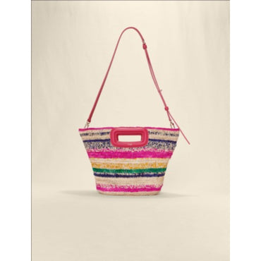 Women Striped Raffia Mini Basket - Fuchsia