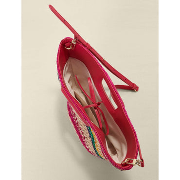 Women Striped Raffia Mini Basket - Fuchsia