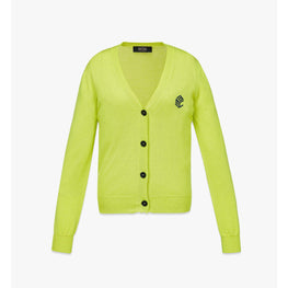 Women Cubic Logo Wool Cardigan - Acid Lime