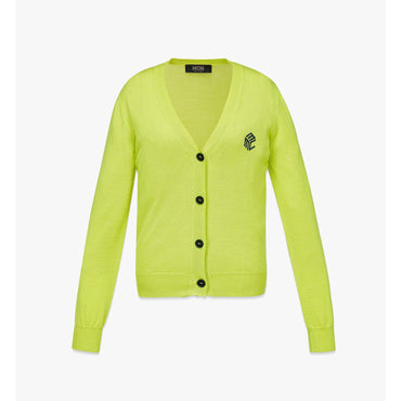 Women Cubic Logo Wool Cardigan - Acid Lime