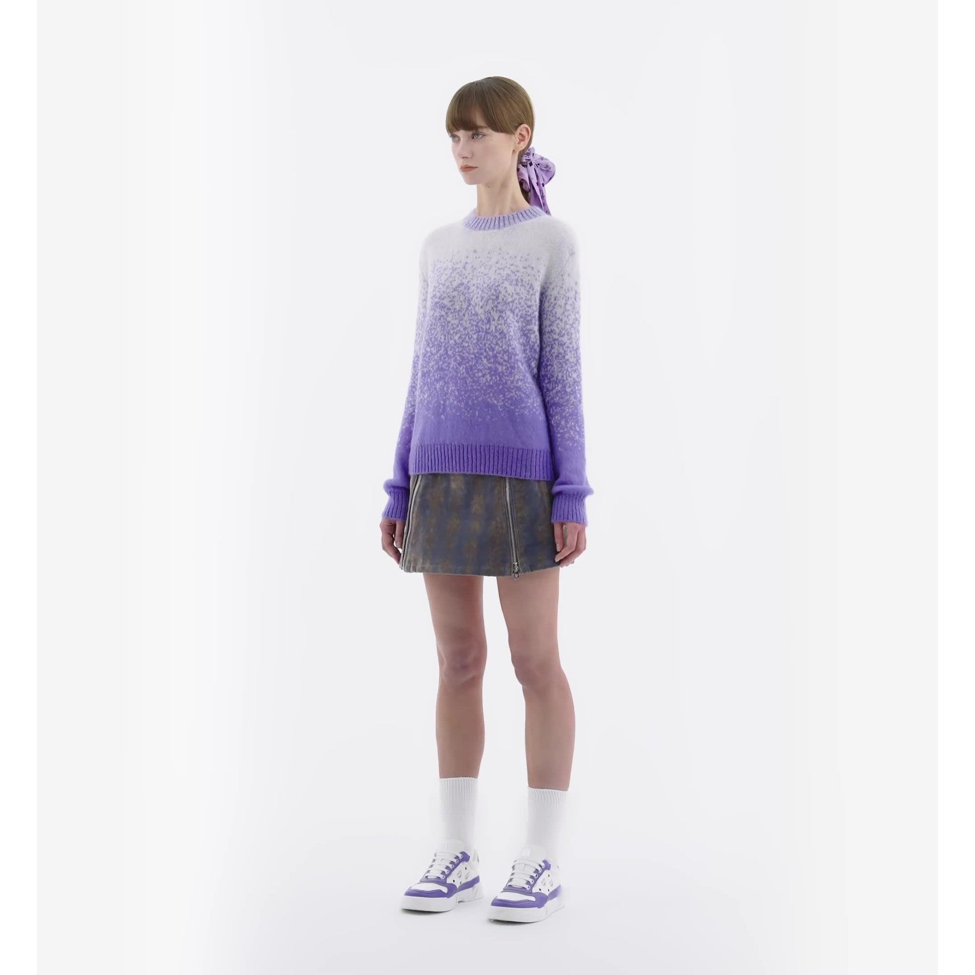 Women Jacquard Sweater in Gradation Mohair - Dahlia Purple