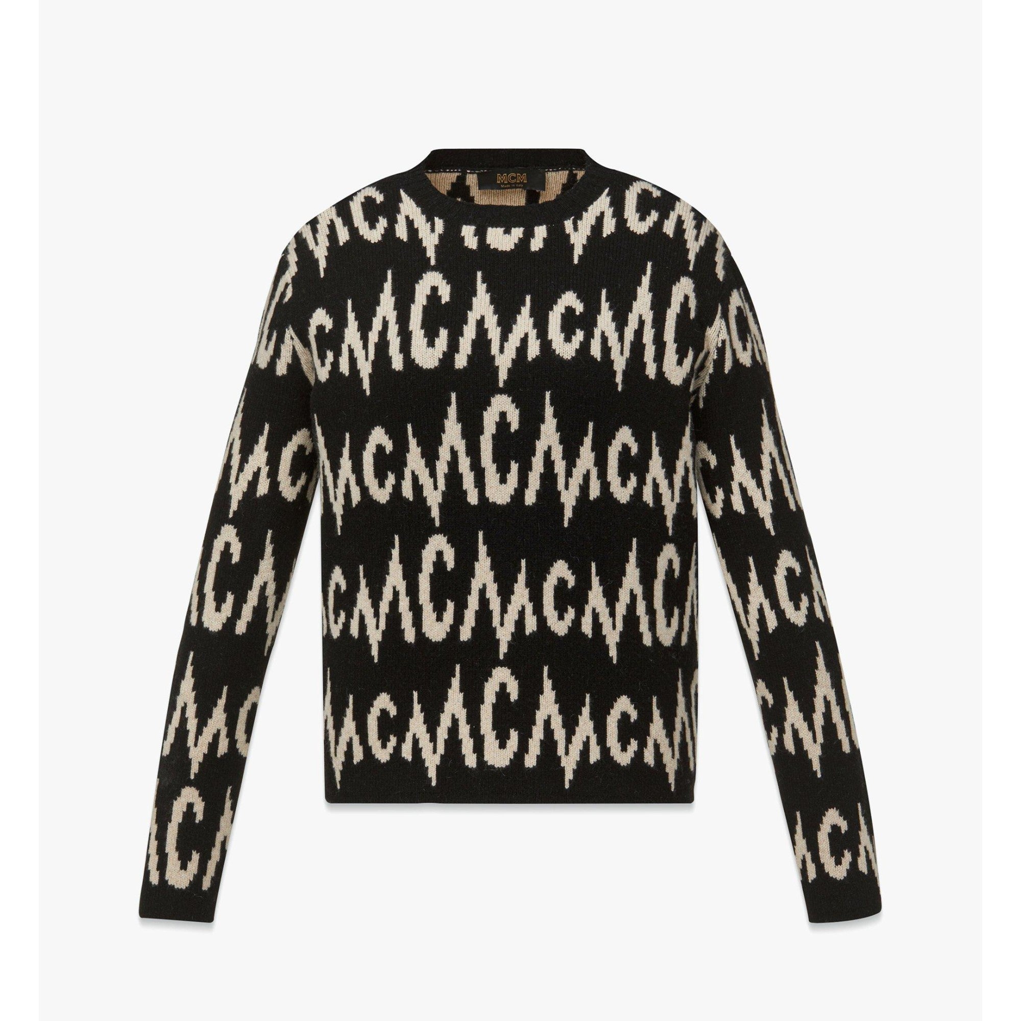 Women Monogram Jacquard Sweater in Recycled Cashmere - Black + Egret