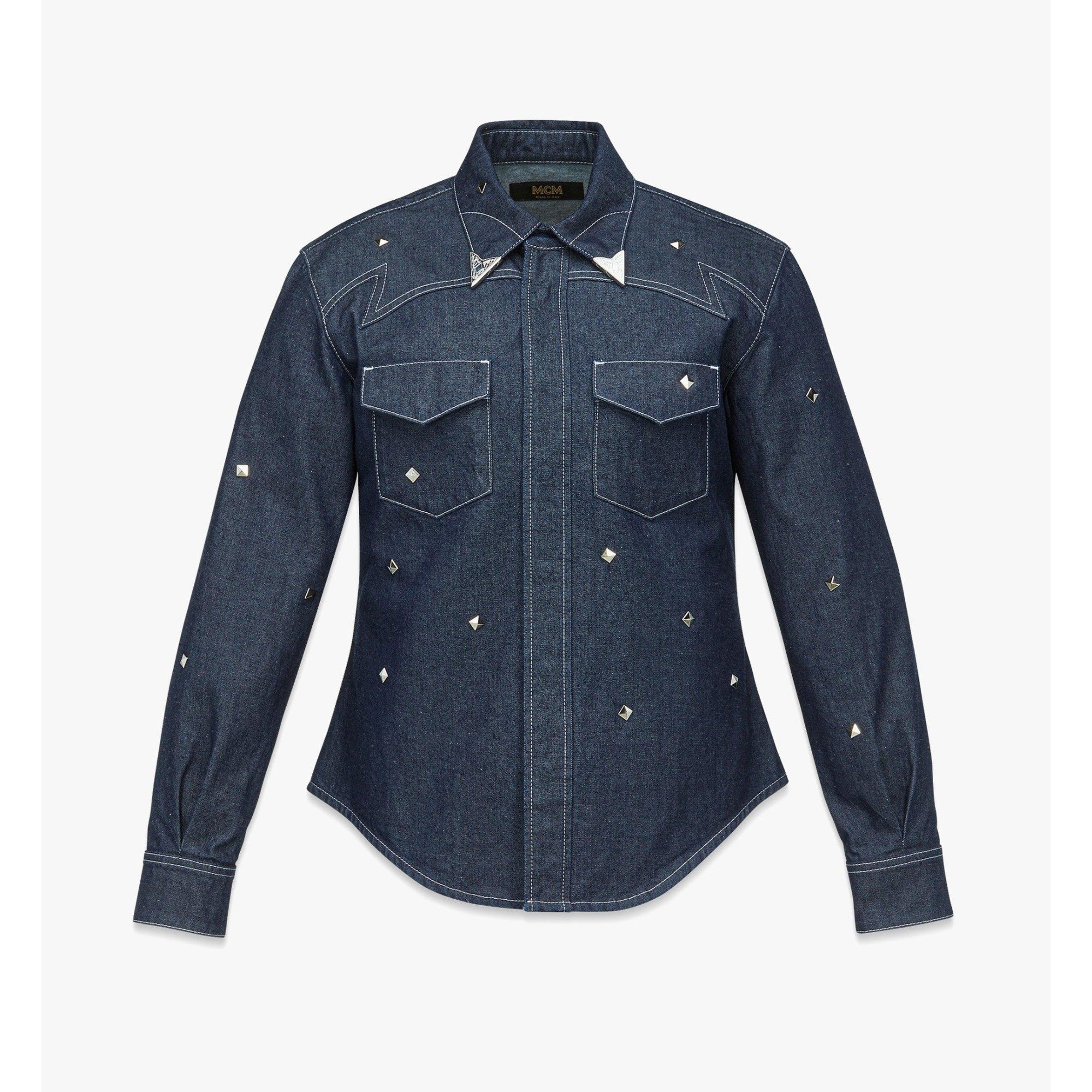 Women Studded Denim Shirt - Indigo