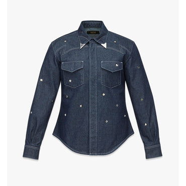 Women Studded Denim Shirt - Indigo