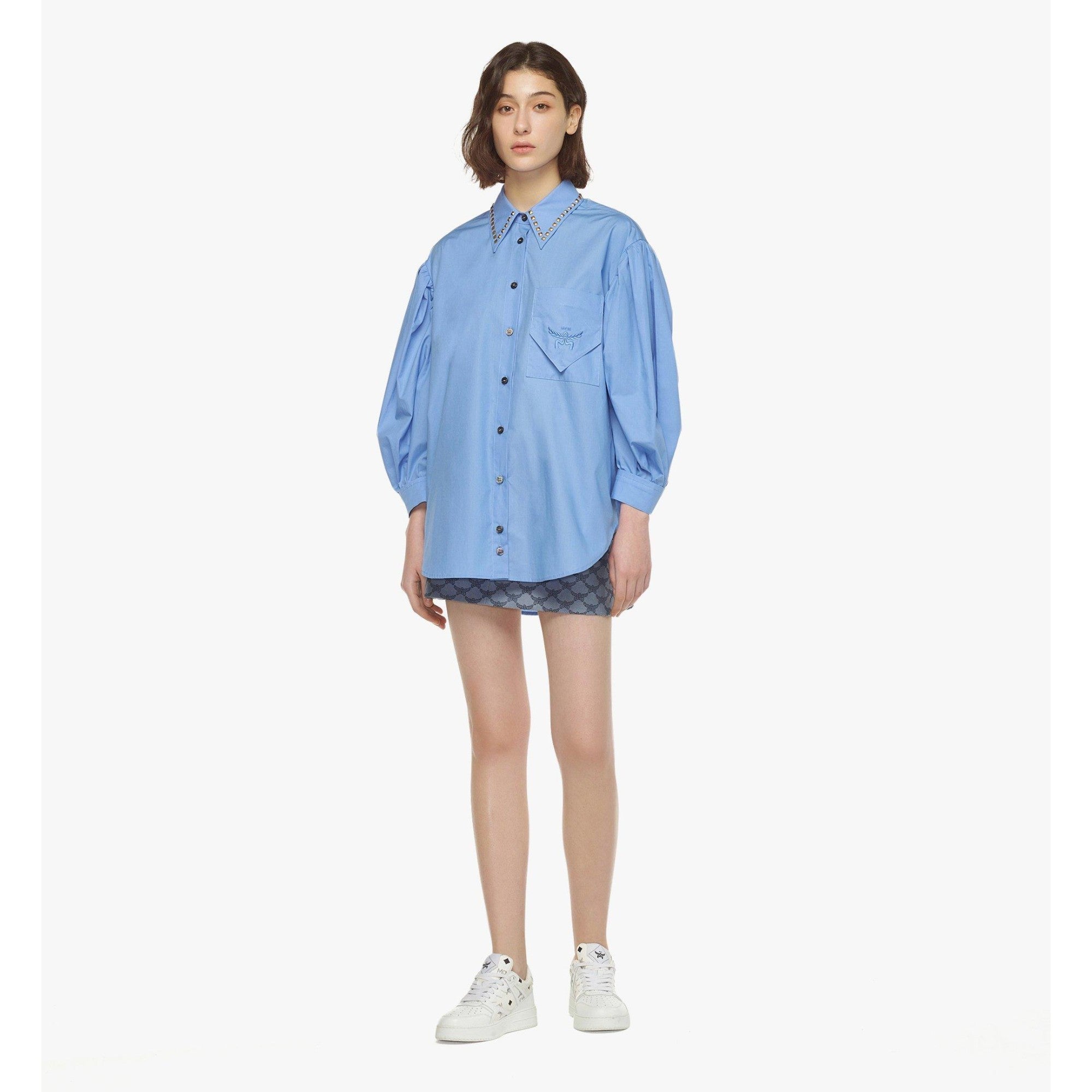 Women Three-Quarter Puff Sleeve Oversized Shirt - Della Robbia Blue