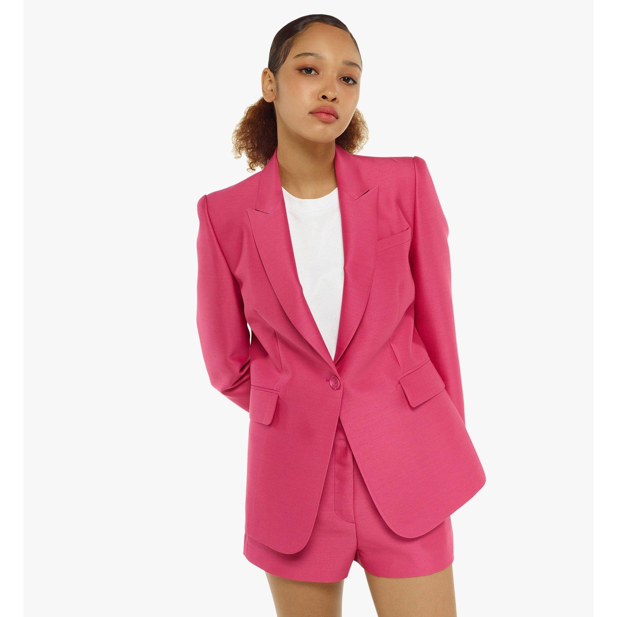 Women Power Blazer in Wool-Silk - Pink