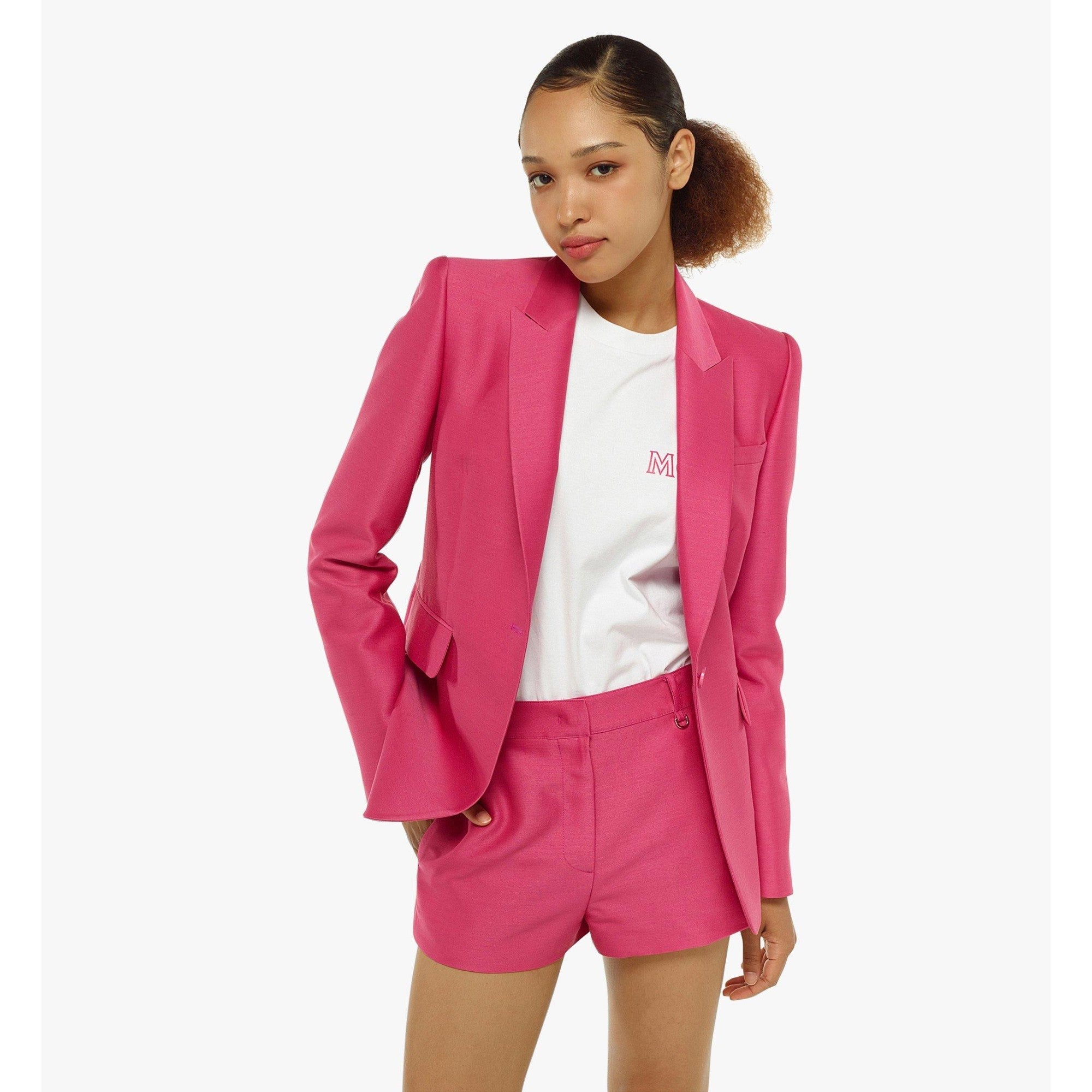 Women Power Blazer in Wool-Silk - Pink