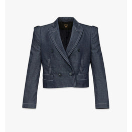 Women Cropped Denim Blazer - Indigo