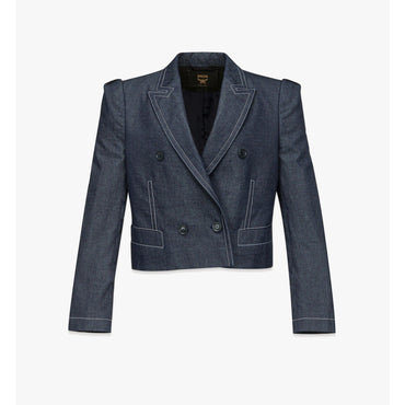 Women Cropped Denim Blazer - Indigo