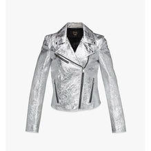 Women Rider Jacket in Metallic Lamb Leather - Silver