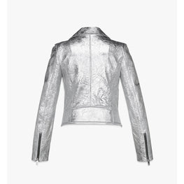 Women Rider Jacket in Metallic Lamb Leather - Silver