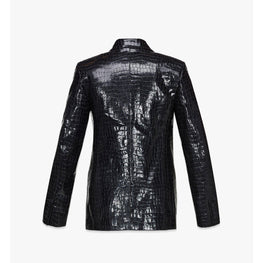 Women Cyberpunk Blazer in Croco-Embossed Patent Leather - Black