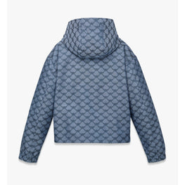 Women Hooded Windbreaker in Lauretos Denim Jacquard - Indigo