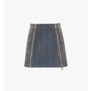 Women Monogram Jacquard Skirt in Velvet Denim - Bright Cobalt