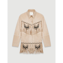 Women Fringed Suede Jacket - Beige