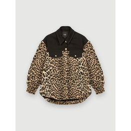 Women Bimaterial Animal Motif Jacket - Black/Camel