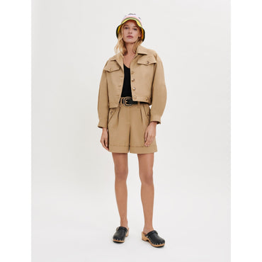 Women Cropped Cotton Jacket - Camel