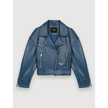 Women Leather Biker-Style Jacket - Blue