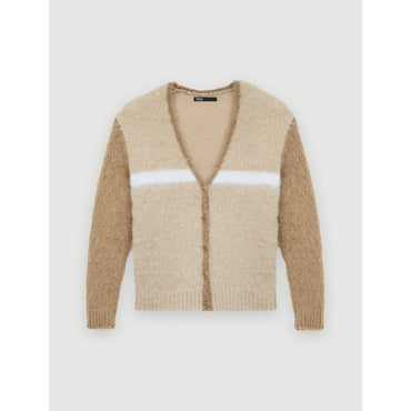 Women Brushed Mohair Cardigan - Camel