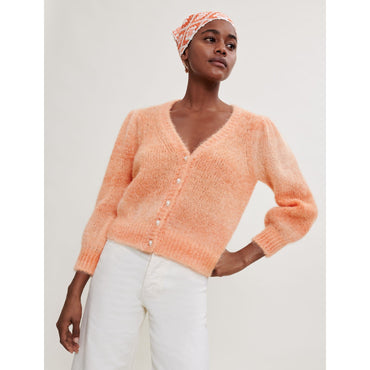 Women Printed Mohair Cardigan - Orange