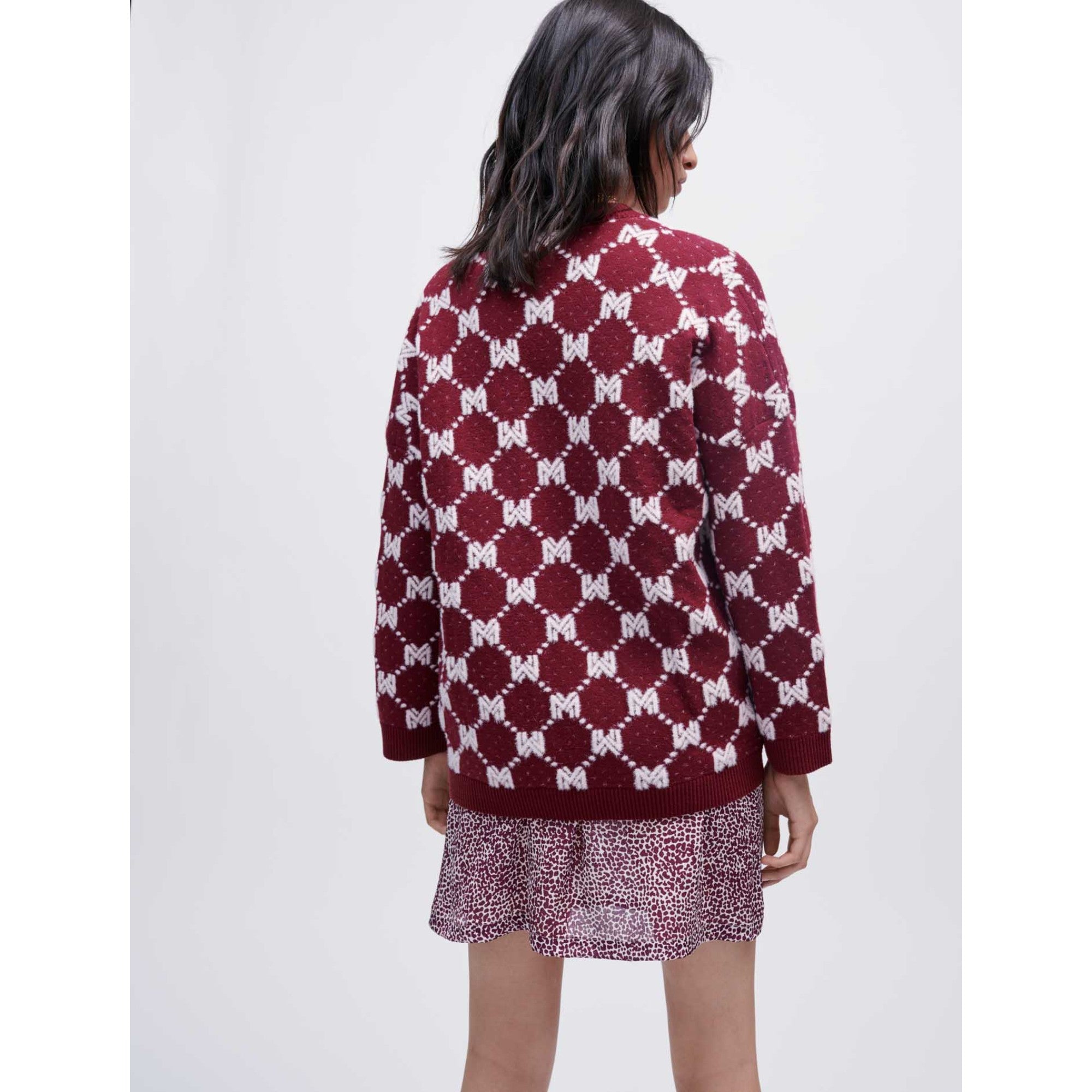 Women Maje Jacquard Knit Cardigan - Burgundy