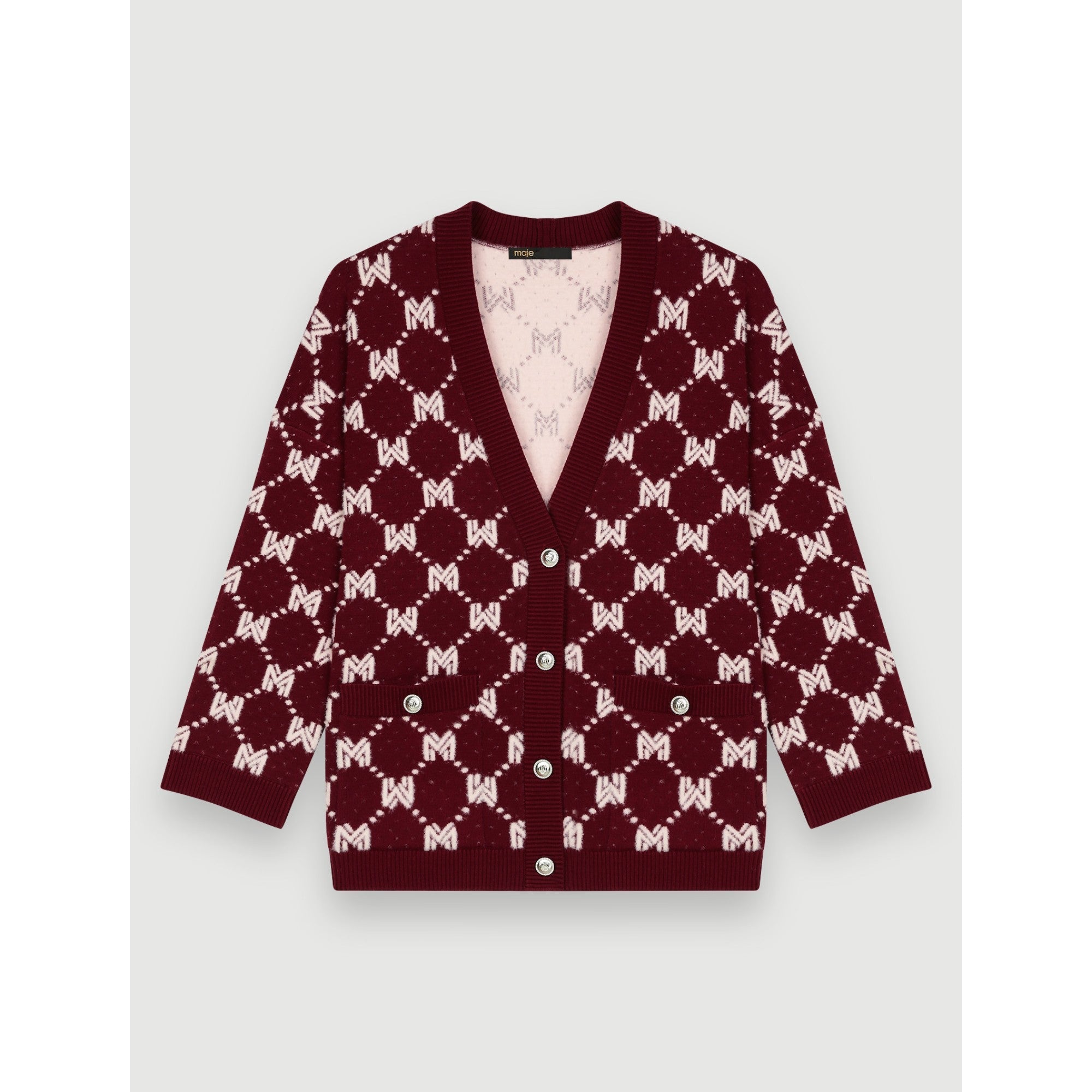 Women Maje Jacquard Knit Cardigan - Burgundy