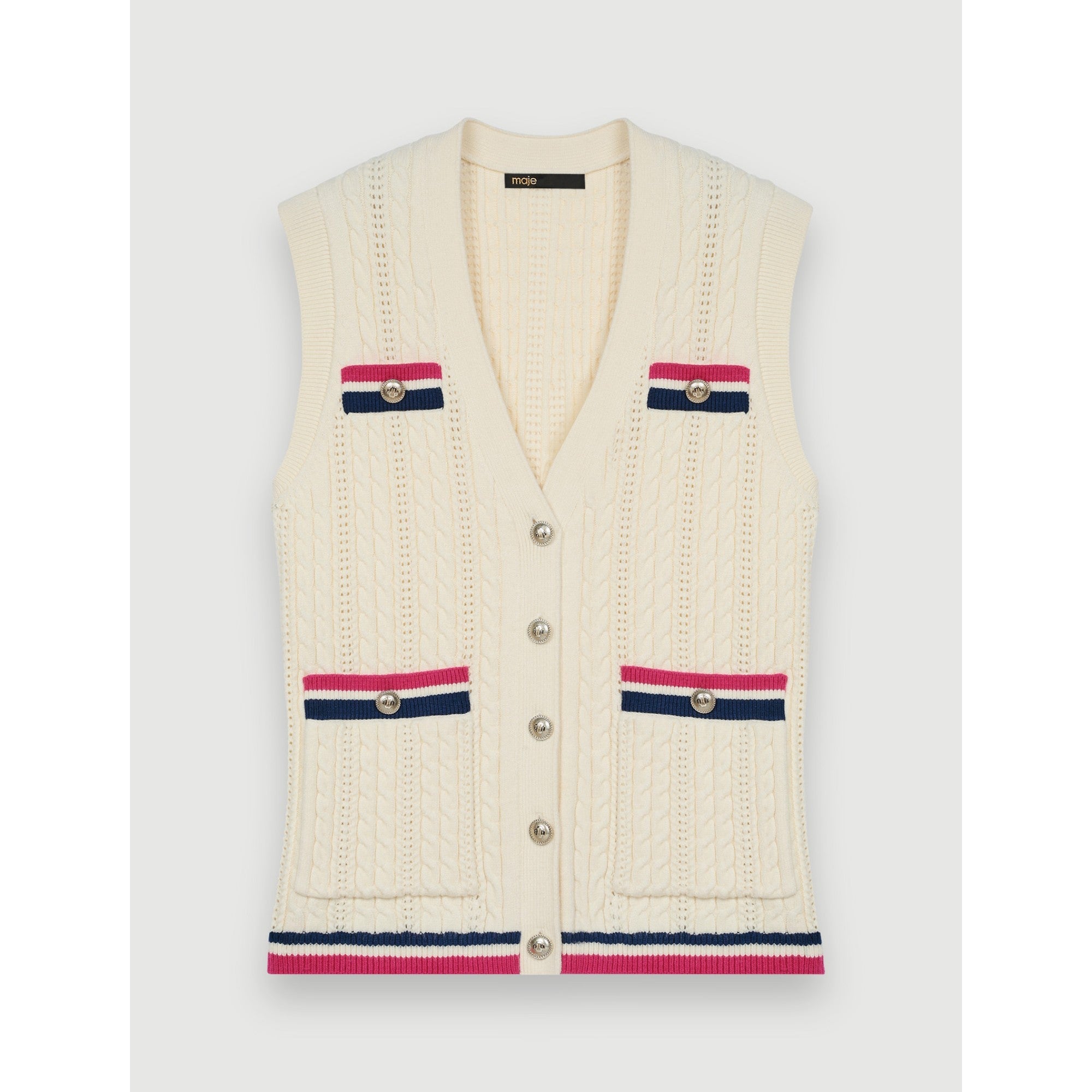 Women Sleeveless Braided Knit Cardigan - Ecru