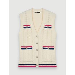 Women Sleeveless Braided Knit Cardigan - Ecru