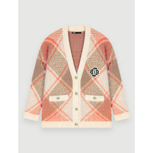 Women Fluffy Diamond Jacquard Cardigan - Orange