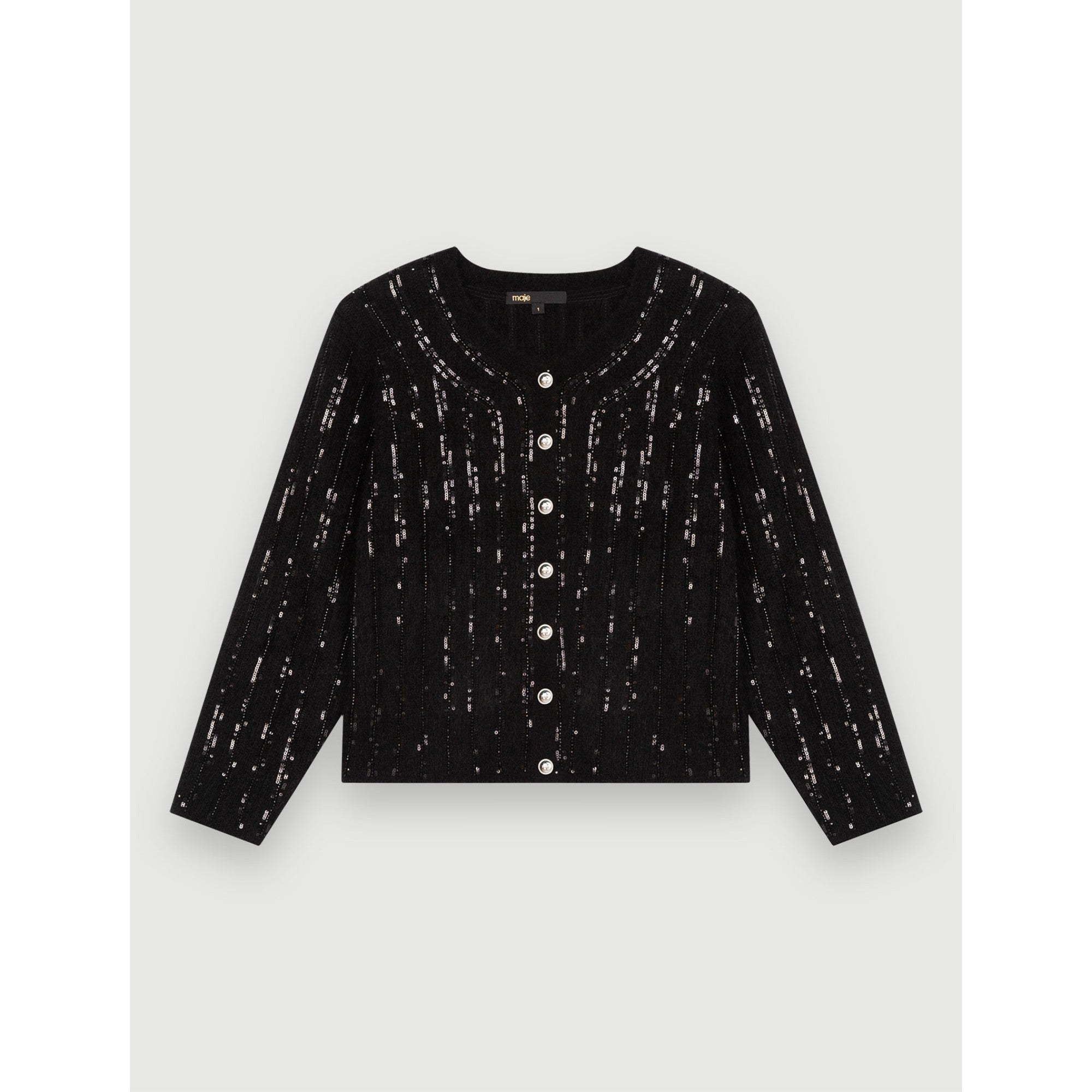 Women Mohair Blend Cardigan With Jewel Buttons - Black