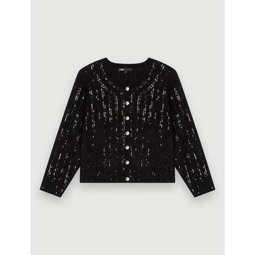 Women Mohair Blend Cardigan With Jewel Buttons - Black