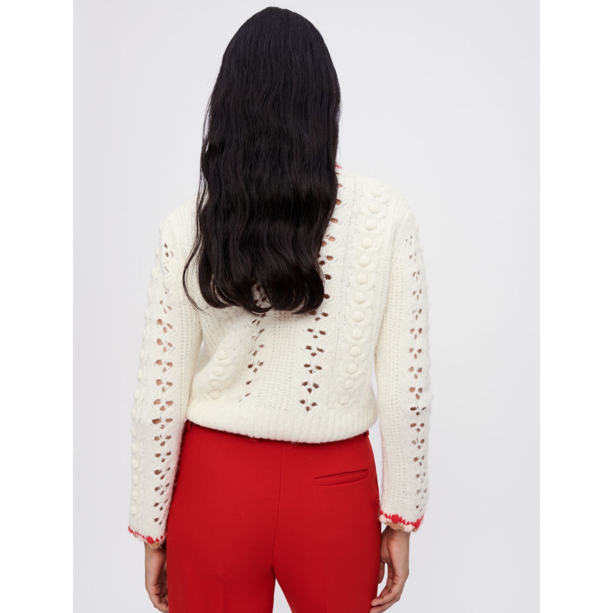 Women Cardigan In Openwork And Contrasting - Ecru