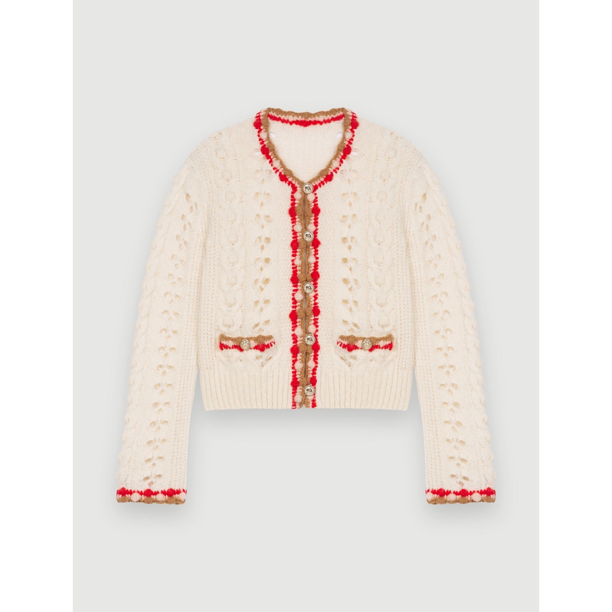 Women Cardigan In Openwork And Contrasting - Ecru