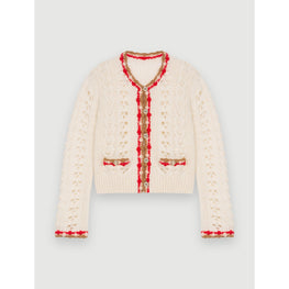 Women Cardigan In Openwork And Contrasting - Ecru