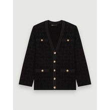 Women Knit Cardigan With Shiny Motifs - Black