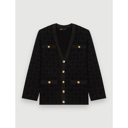 Women Knit Cardigan With Shiny Motifs - Black