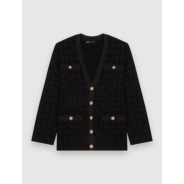 Women Knit Cardigan With Shiny Motifs - Black