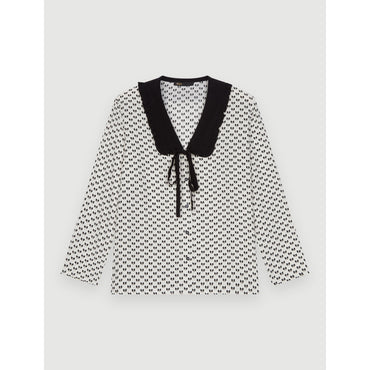 Women Crêpe Bow Print Shirt- Ecru Knots