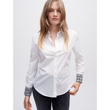 Women Poplin Shirt With Jacquard Collar - White