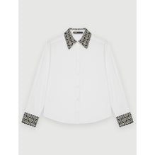 Women Poplin Shirt With Jacquard Collar - White