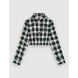 Women Cotton Check Cropped Shirt - Green