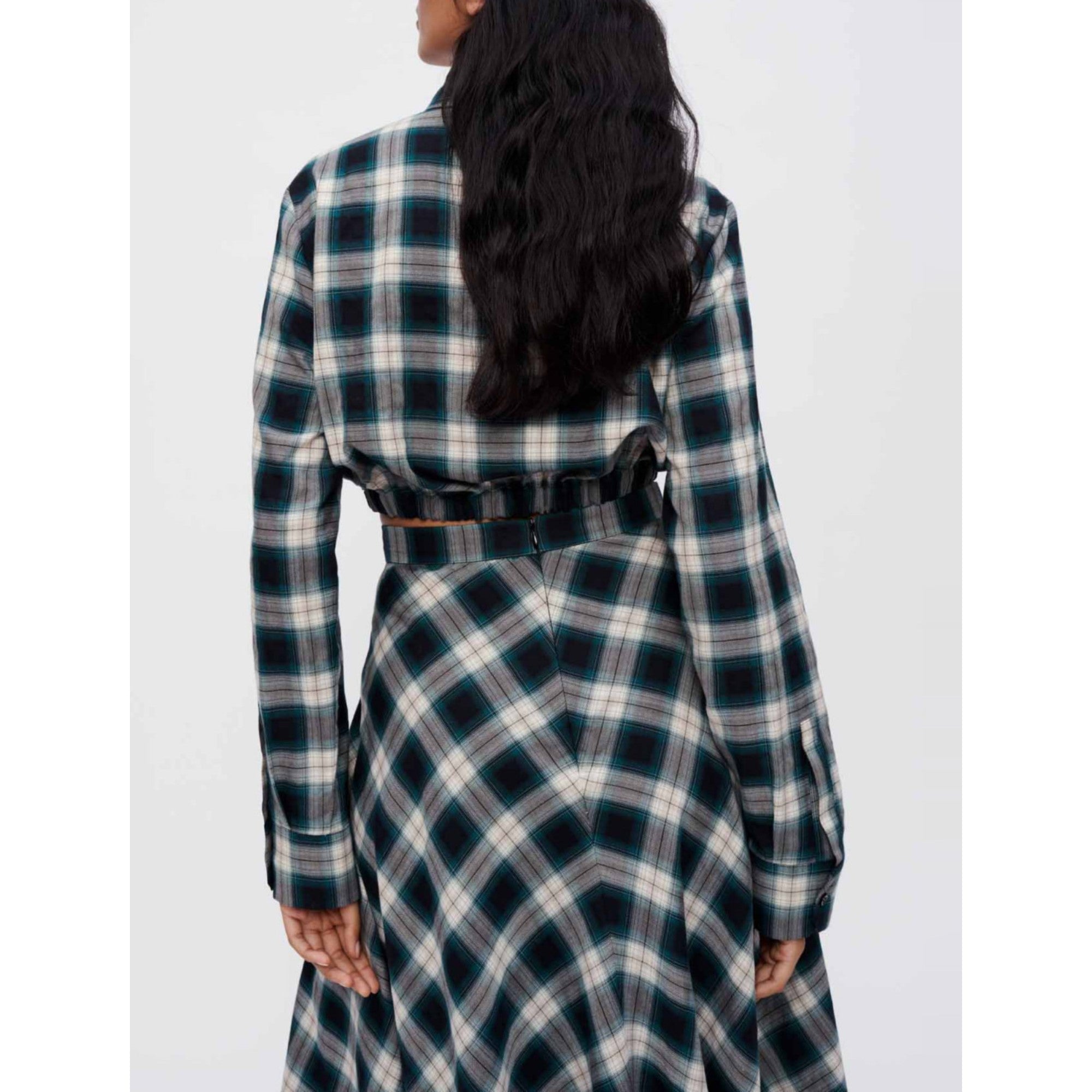 Women Cotton Check Cropped Shirt - Green