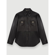 Women Black Leather Shirt With Gold Horsebits - Black