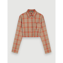 Women Camel And Orange Plaid Crop Shirt - Orange